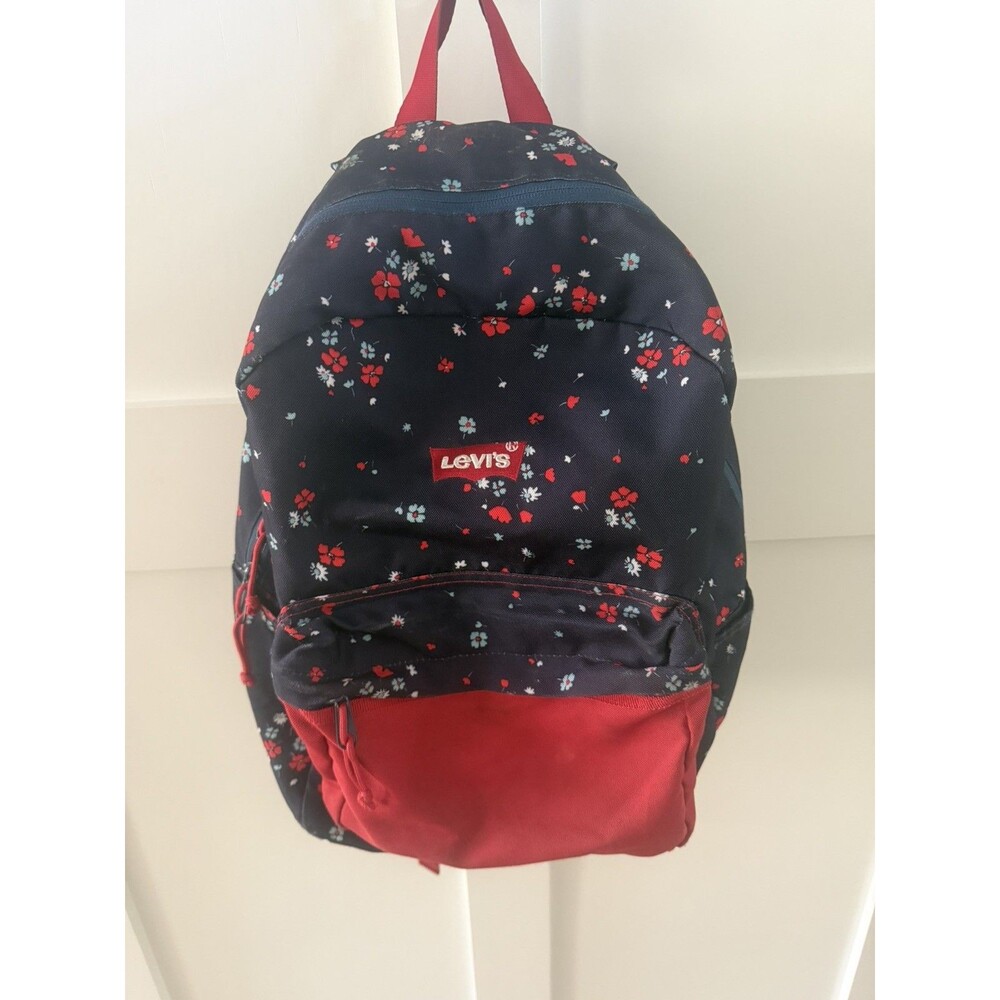 Girls Levi’s Blue + Red Floral Backpack Medium Storage Laptop Bay Area Style